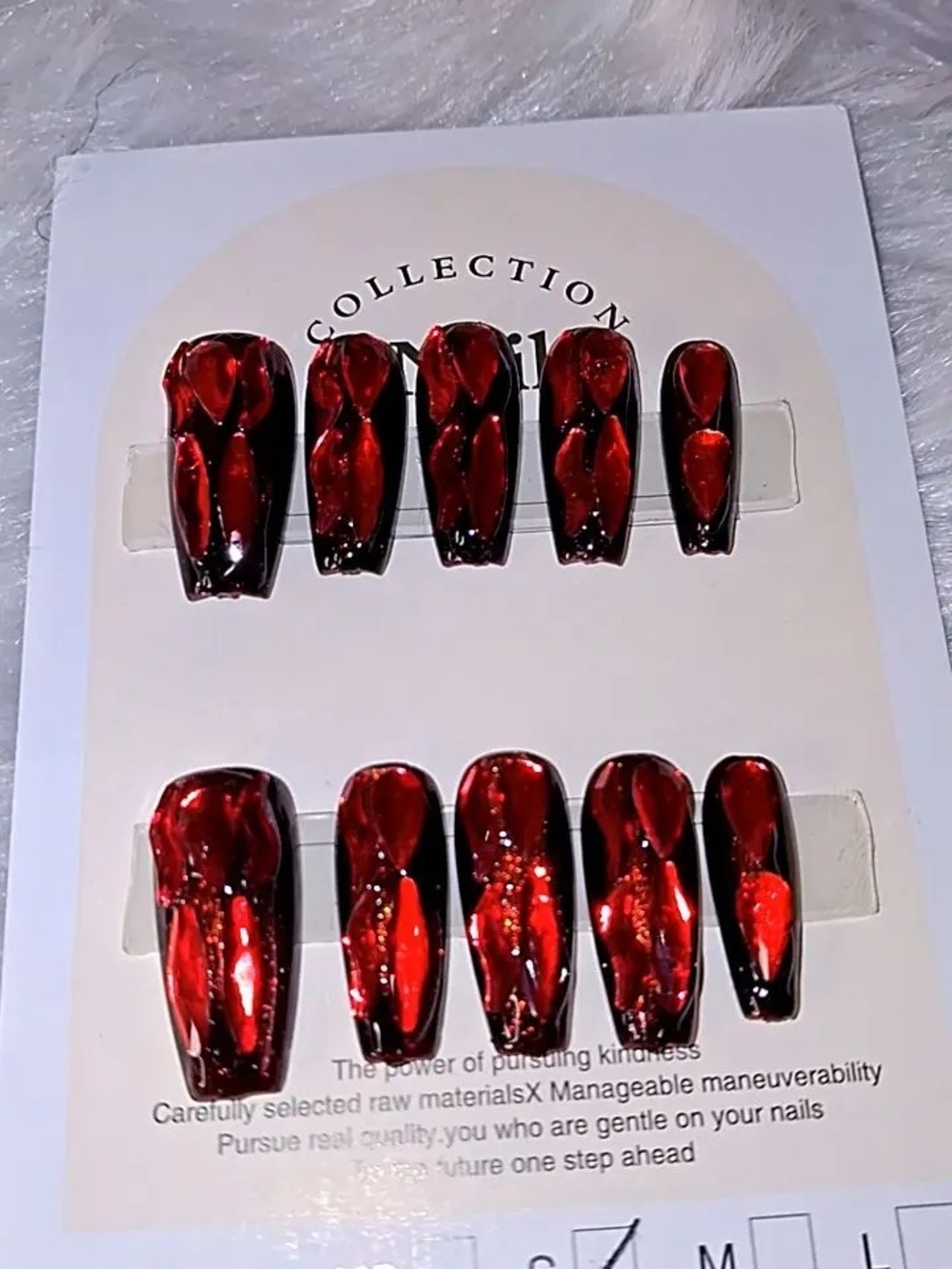 Red & Black Marble Press-On Nail Set by